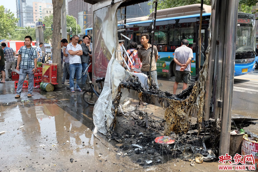 黃河路與經二路口一處公交站牌不幸遭殃。